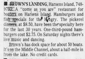 Browns Bar on Harsens Island (Browns Landing) - June 16 1983 Article (newer photo)